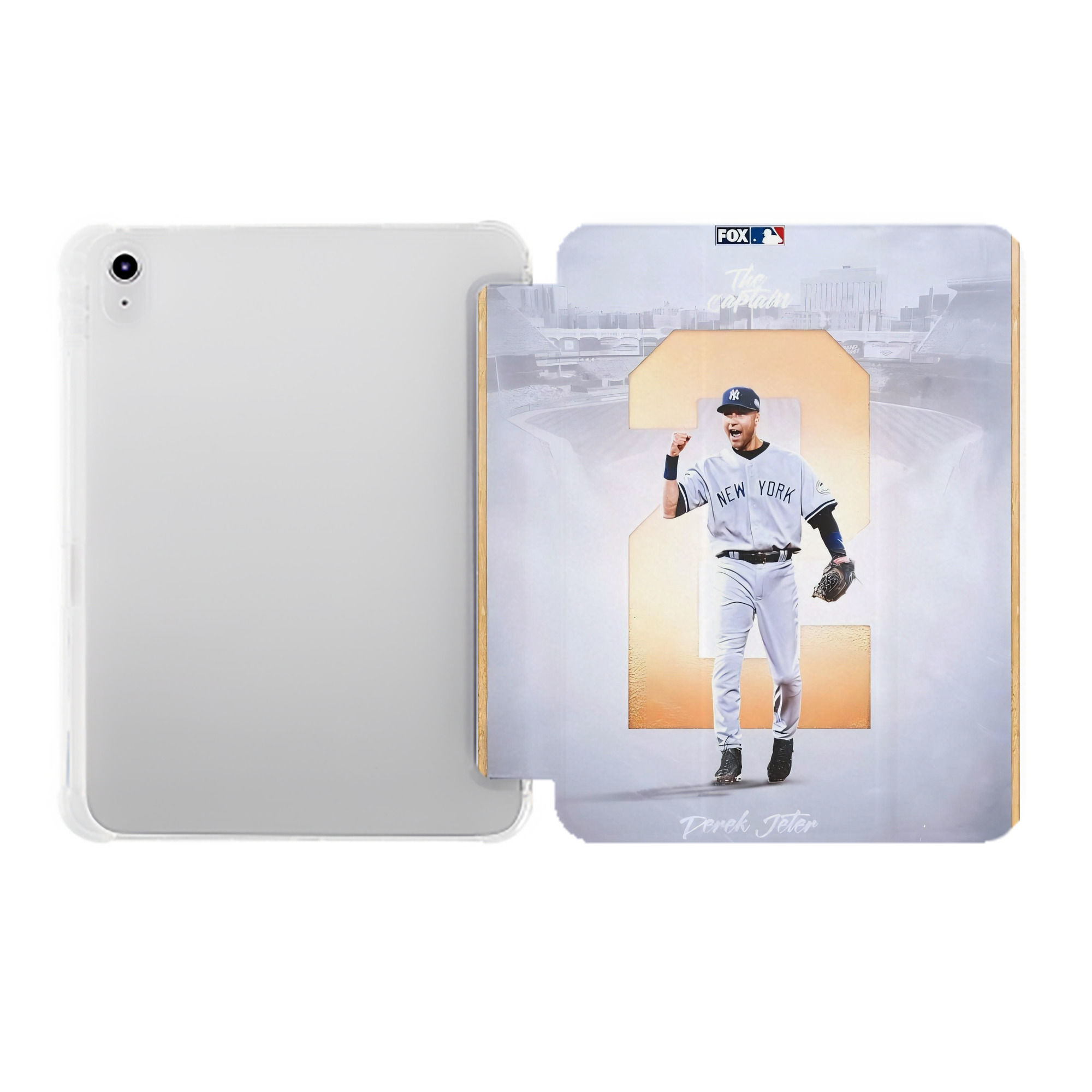 Derek Jeter 112 Premium Tri-Fold PU Leather & Silicone IPad Case With Pencil Slot – Fits 9.5,10.5,10.9 – Adjustable Stand, Slim, Protective